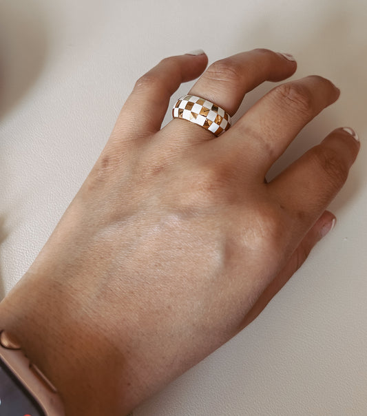 White Checker Chunky Ring